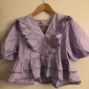 lavender balloon sleeve blouse